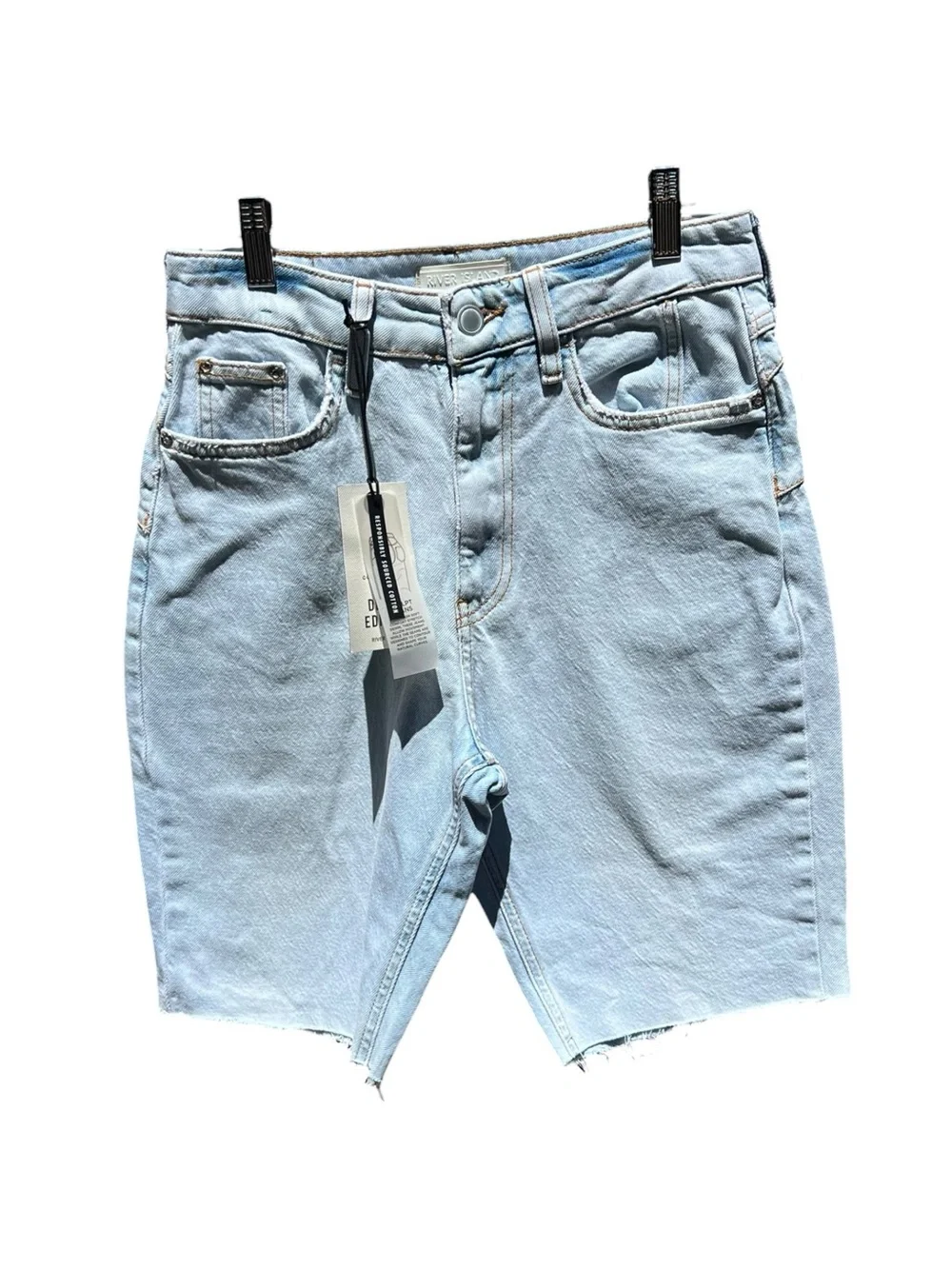 🌻NEW w/tag River Island Luxe Tinker Longline Denim Jean Short Light Blue Wash 4